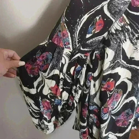 Free People Womens Drift Away Black Print Cold Shoulder Tunic Dress/ Top S - Picture 8 of 15